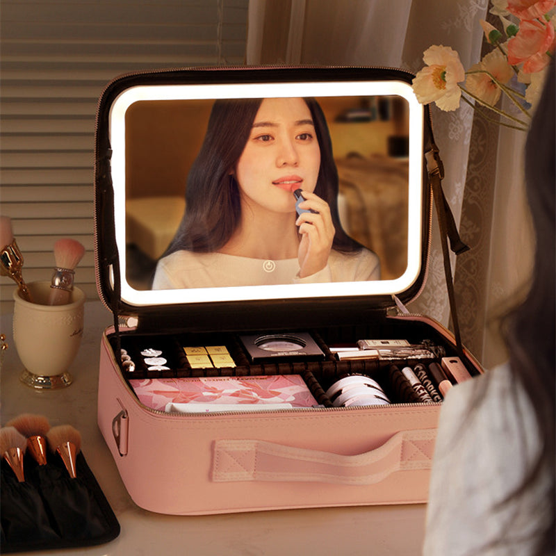 Smart LED Cosmetic Case with Mirror Cosmetic Bag Large Capacity Fashion Portable Storage Bag Travel Makeup Bags - high-quality product
