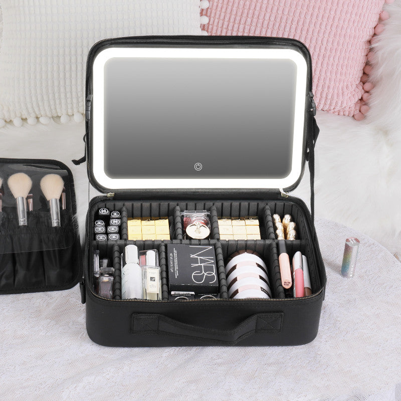 Smart LED Cosmetic Case with Mirror Cosmetic Bag Large Capacity Fashion Portable Storage Bag Travel Makeup Bags 4K Mirror with Adjustable Lighting - product feature